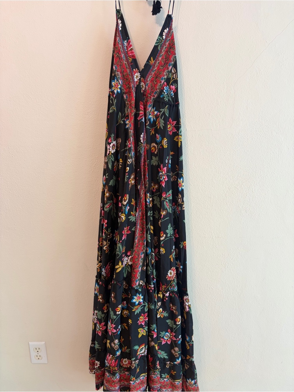 Dark Brown Floral Adjustable Halter Maxi Dress from India